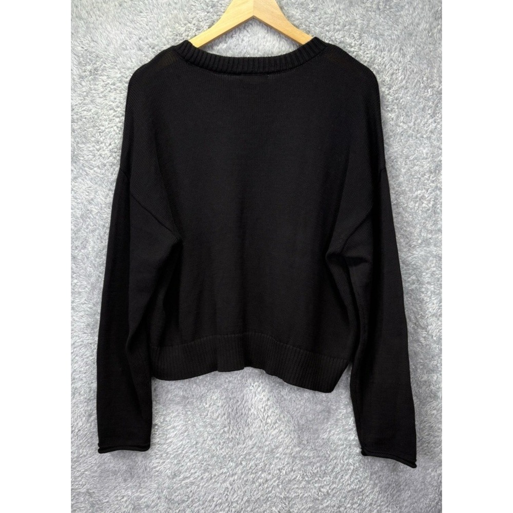 Z Supply Womens L LOVE Sweater Black Graphic Cotton Knit Cropped Oversized Pull - Picture 2 of 9